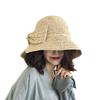 Straw Hat Women's Spring and Summer New Hand Hook Bow Rear Split Hat Solid Color Foldable Vacation Visor