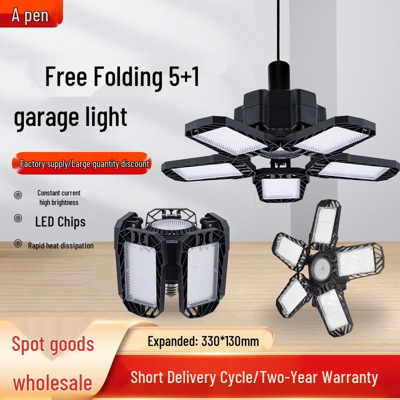 Adjustable LED Garage Light with Five-Fold Design for Indoor and Parking Lot Lighting