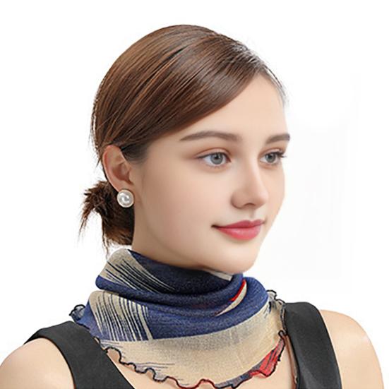 Women Floral Chiffon Ring Scarf Neck Guard False Collar Elastic Bib Wraps Travel Scarf Versatile Accessory