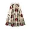 LeafIn Long Floral Elastic 9803 Women's Skirt, Spring/Summer, Print, High-Waisted, Waist, Fluffy, Slimming, Figure-Flattering, A-Line, Embroidered,
