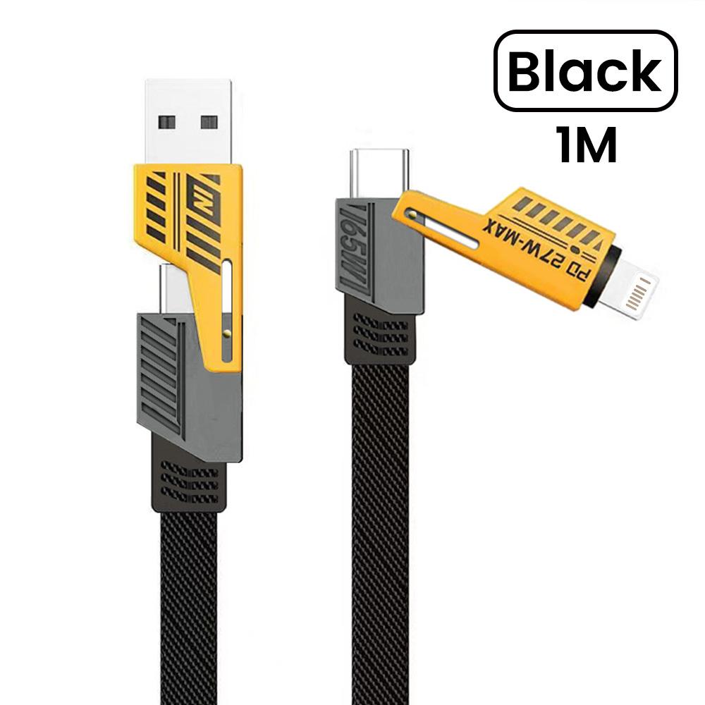 

4-в-1 USB C кабель для зарядки Type-C разъем нейлоновый оплетенный PD 65 Вт 27 Вт быстрая зарядка для iPhone Samsung Xiaomi Android телефон 1m чёрный