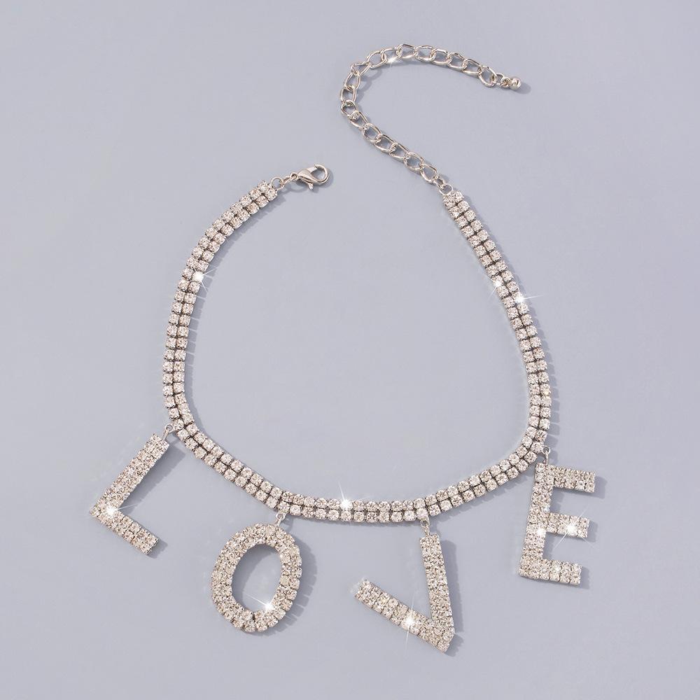 Women Exaggerated Jewelry Love Full Rhinestone Light Luxury Temperament Choker Personality Trendy Fashion Necklace For Women