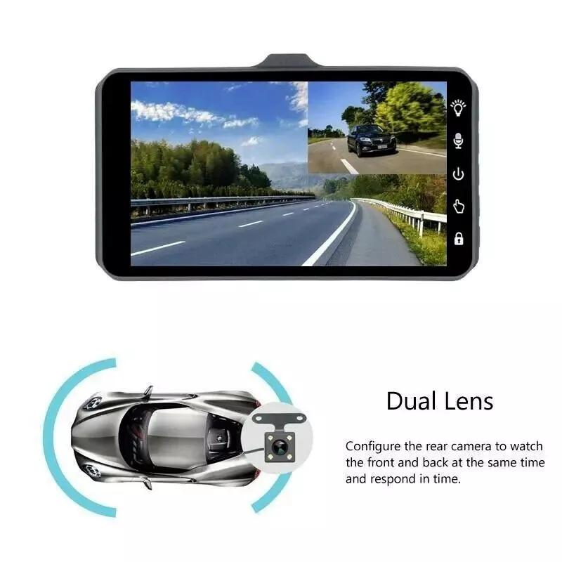 Dash Cam 1080P Dual Lens DVR Car Driving Recorder 4 Inch LCD Screen 170° Wide Angle, G-Sensor, WDR, Parking Monitor, Loop Recording, Motion Detection