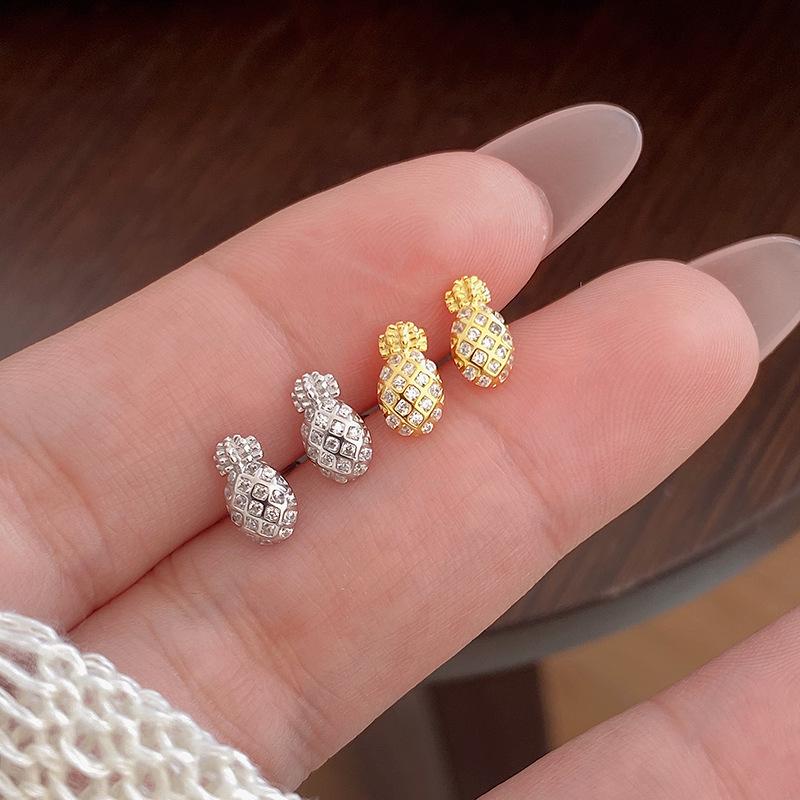 18K Gold Plated Sterling Silver Pineapple Stud Earrings - Trendy & Sweet Fashion for Women