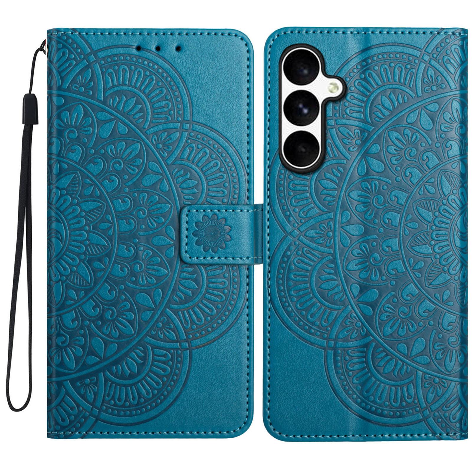 

For Samsung Galaxy S25 FE Leather Case with Card Slots Mandala Pattern Phone Cover Stand Blue