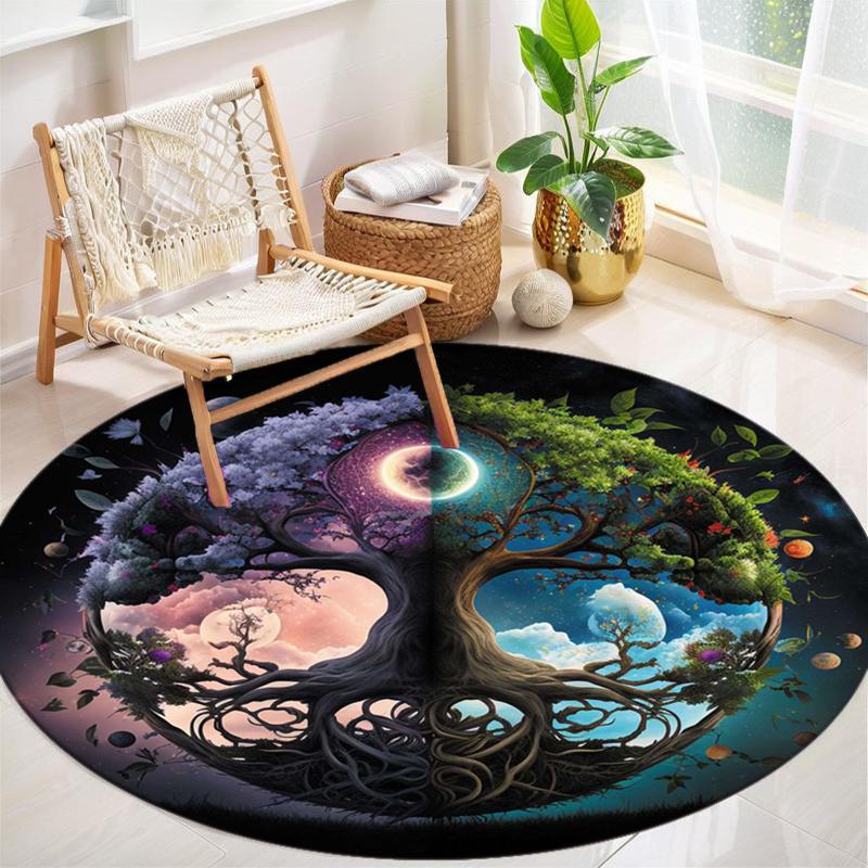 1Pc Tree of Life Circular Print Rug - home decoration Carpet For Living Room Bedroom Flooring Computer Chair Area Rug