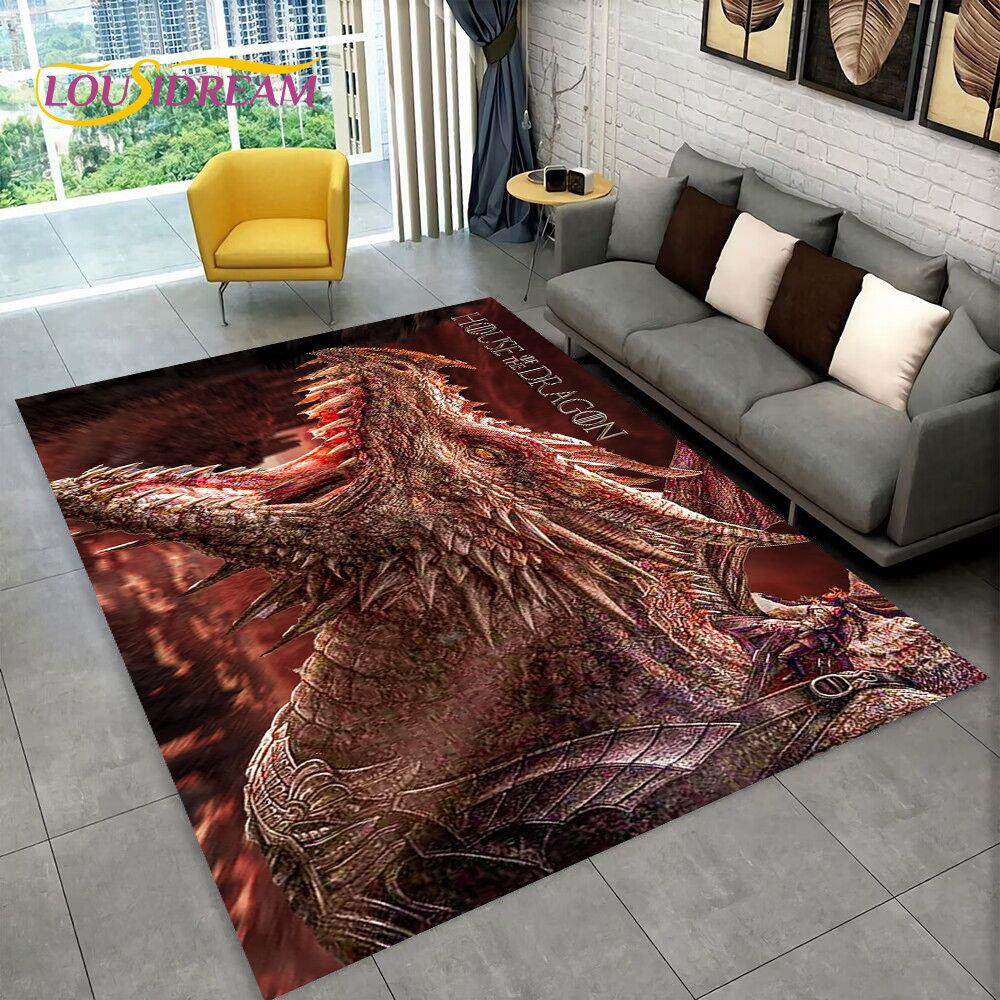 Tappeto Area Tappeto Tappeto TV Film House of The Dragon per Casa Soggiorno Camera da Letto Divano Zerbino Decorazioni, Tappetino Antiscivolo per Giochi Bambini 3D