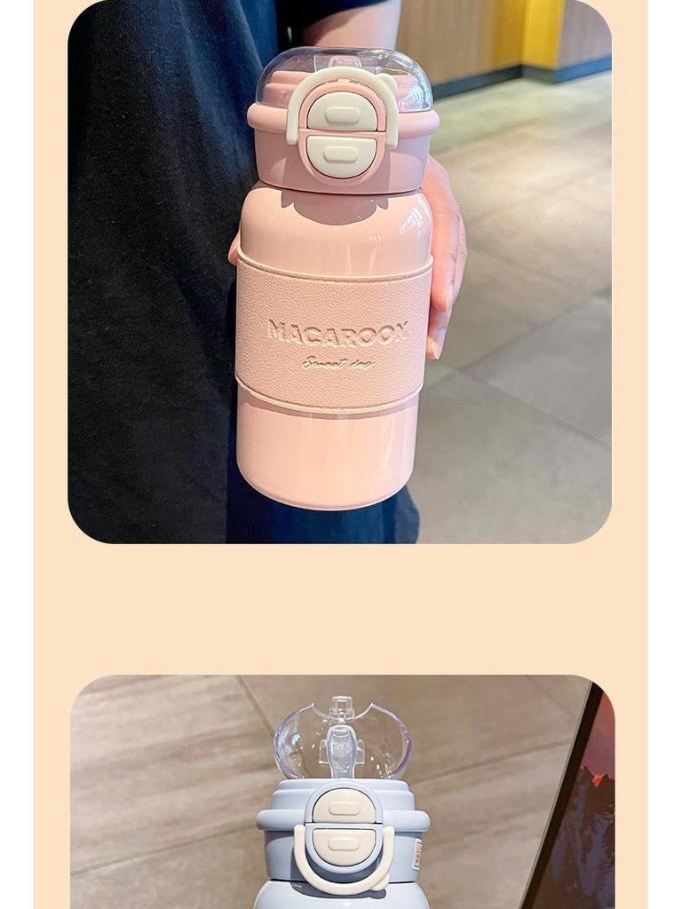 Thermosbecher mit großer Kapazität, einfarbig, mit Hülle und Strohhalm für Studenten und Sport