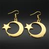 Muslim Islam Moon Star Stainless Steel Hoop Earrings for Women Gold Color Dangle Earrings Amulet Jewelry Party Gift 7615