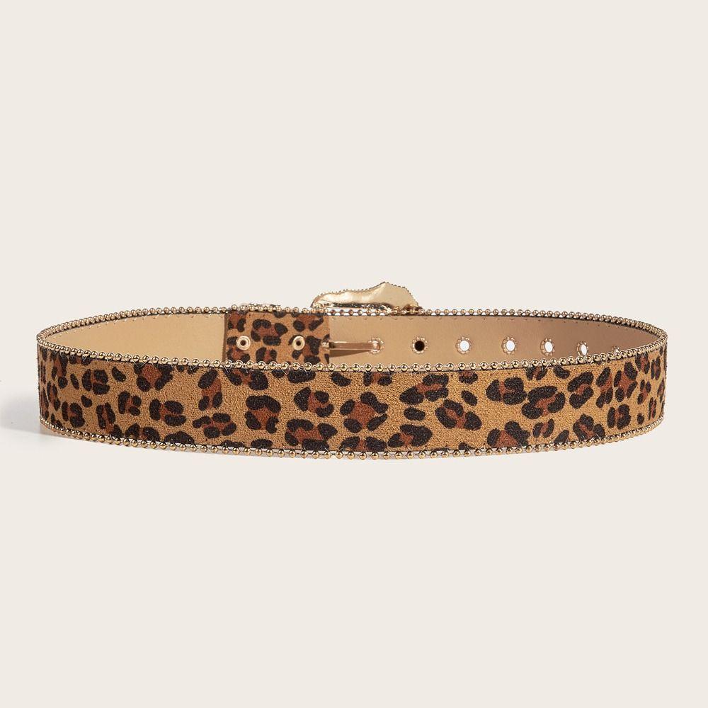 Zinc Zinc Alloy Carved Buckle Belt Y2K PU Vintage Waistband Leopard Print Belt  Clothing Accessories