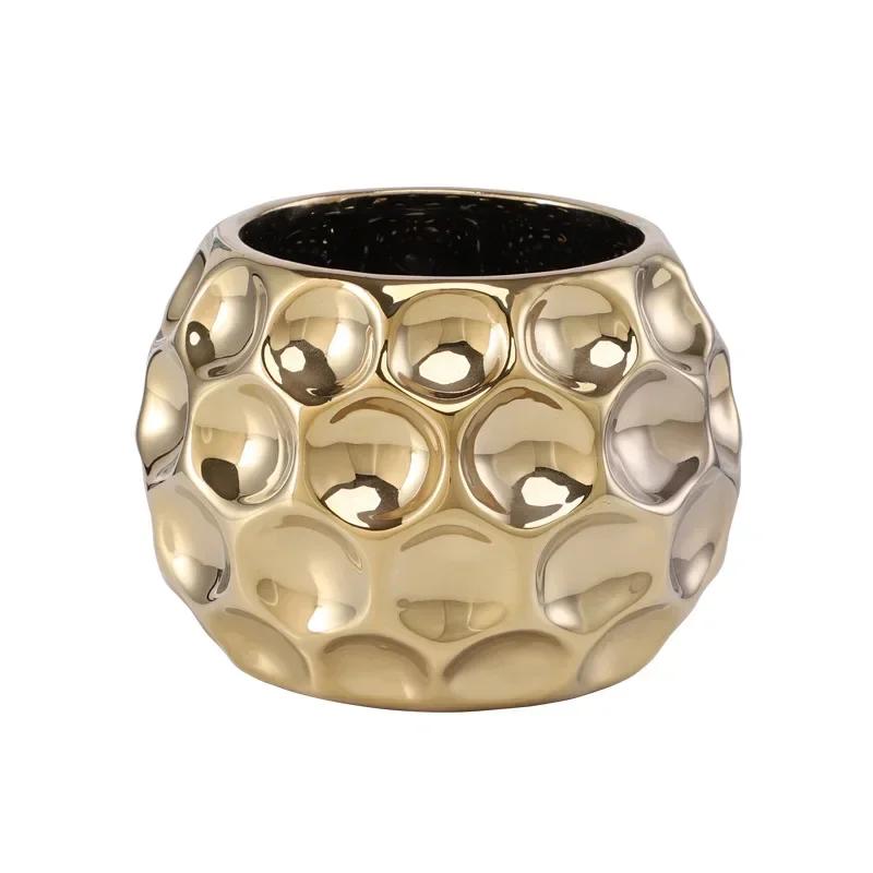 European Golden Vase Big Mouth Flower Arranging Succulent Flower Pot Tabletop Decoration Living Room Art Deco Vase Decoration