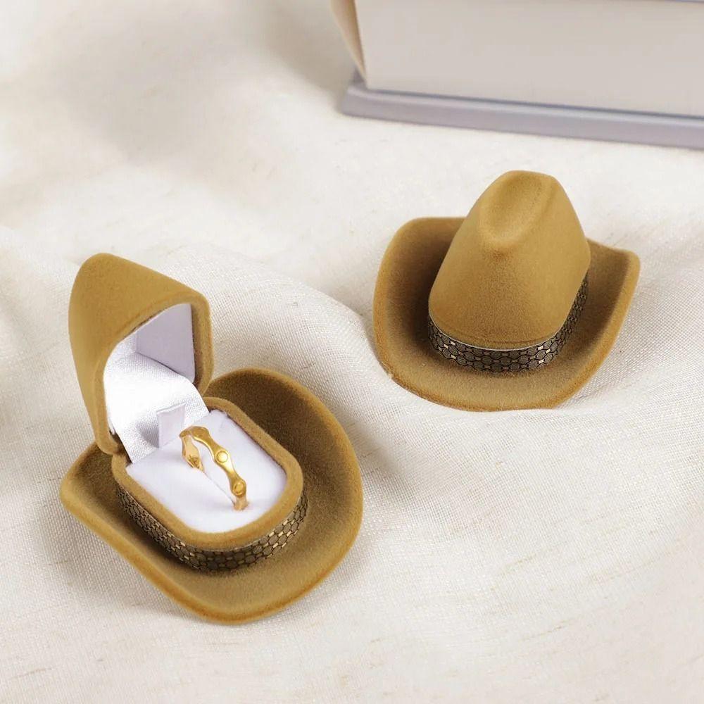 

Персонализированная шкатулка для колец в стиле вестерн-ковбойской шляпы, винтажная креативная шкатулка для колец, коробки для хранения ювелирных изделий, свадебные синий
