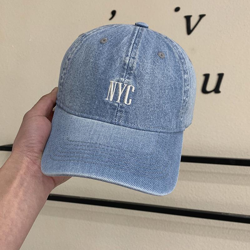 Spring/Summer washed denim embroidered baseball caps for women, fashionable street sun protection baseball caps