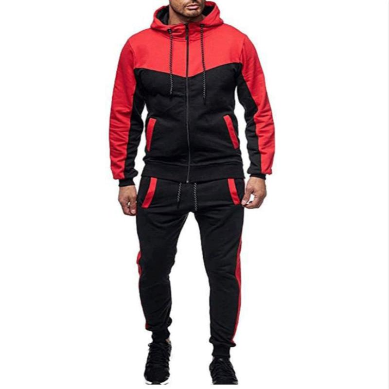 Autumn And Winter New Hooded Color Matching Leisure Sports Men's Sweater Set