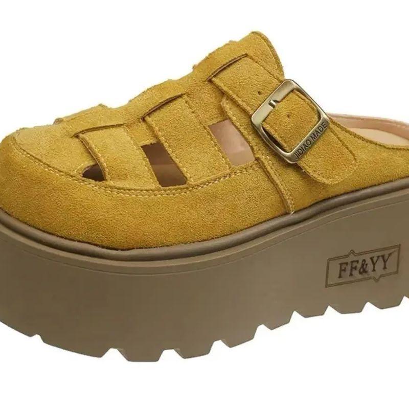 [FF] Ou Ruofeng candy color thick sole height increase Mary Jane bag head drag summer beach shoes