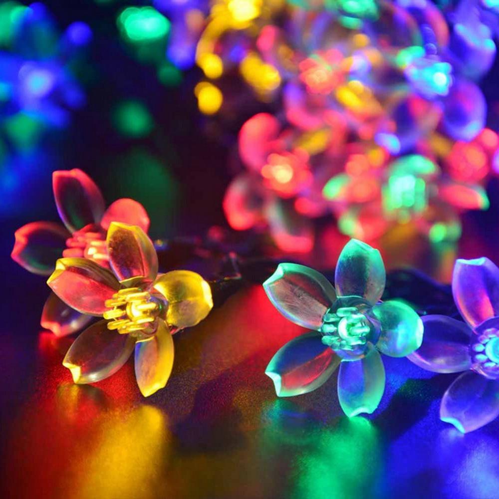 Solar Powered Flower String Lights 7m/22.97ft 50pcs Cherry Blossoms Colorful LEDs Fairy Light