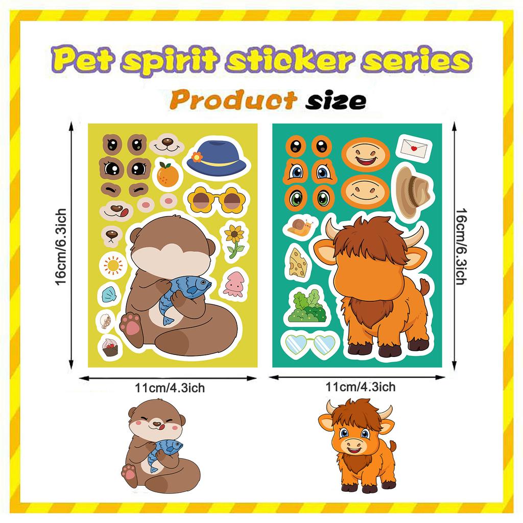 8Sheets Children DIY Puzzle Sticker Games Animals Make A Face Assemble Jigsaw Stickers Kids Educational Toys