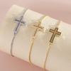 Electroplated Cross Bracelet with Hollow Design, Handcrafted Jewelry Featuring Zirconium Stones, Adjustable Bracelet