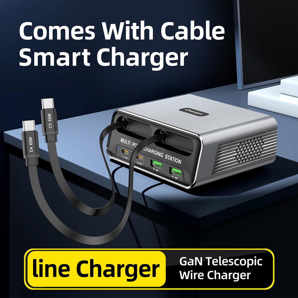 6 Port Desktop Charger with High Definition Display Portable Charging Station for Travel EU Plug