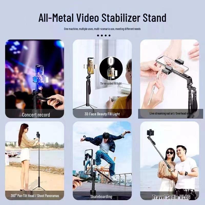 Multi-functional Metal Anti-Shake Bluetooth Selfie Stick and Tripod for Mobile Photography and Live Streaming