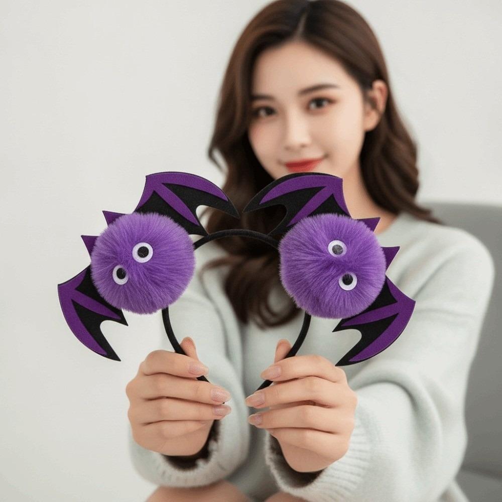 Fluffy Plush Bat Hairbands Elastic Pumpkin Hair Hoop Festive Hairpieces Spooky Headwear  Parade