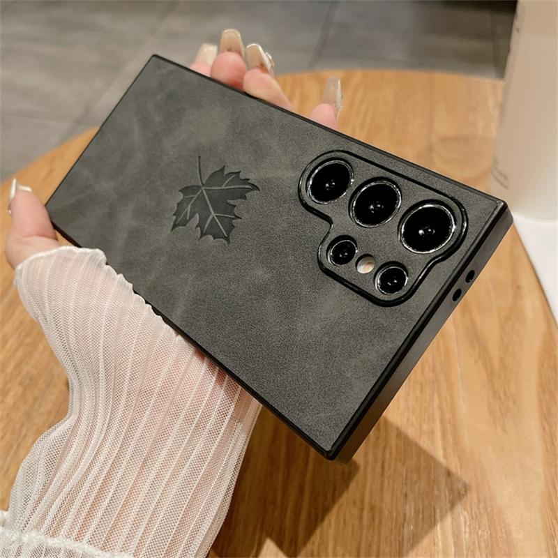 PU Leather Embossing Maple Leaves Case For Samsung S25 S24 S23 S22 S21 Plus Note 20 Ultra A56 A36 A26 A16 A55 A54 A15 A34 Cover
