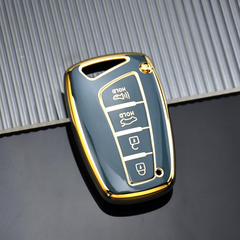 

Чехол для ключей из ТПУ с 4 кнопками, держатель для брелка для Hyundai Santa Fe Sport Ix45 Equus Centennial Genesis G80 Grandeur Azera Key Case серый