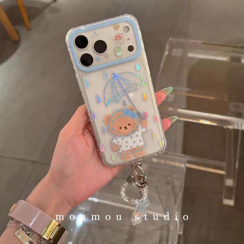 Ins Korean Laser Raindrop Bear Is Suitable for iPhone17promax Apple 16pro Mobile Phone Case 15promax