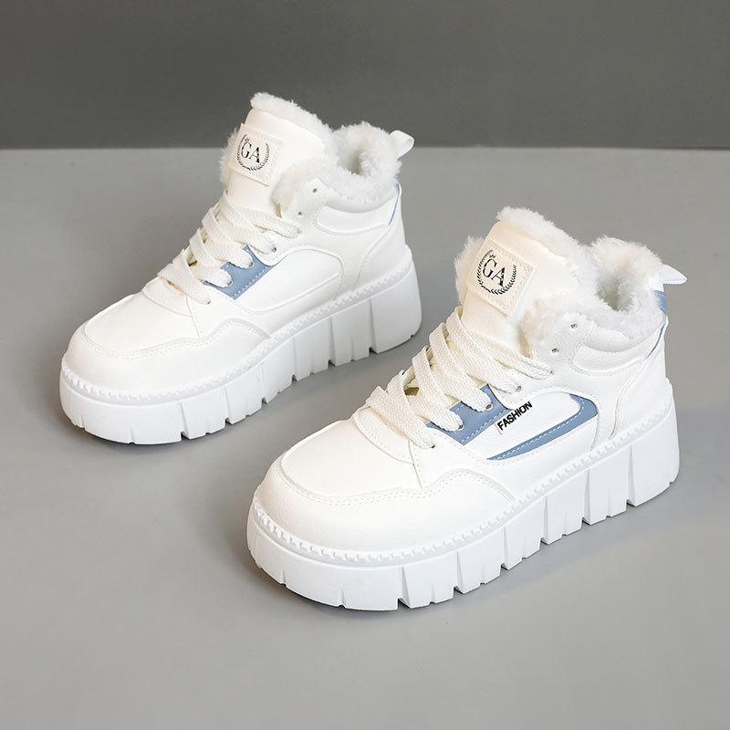 

SH326 new winter high-top women s shoes velvet cotton shoes thick sole heightening simple student sports cotton shoes 40 білий