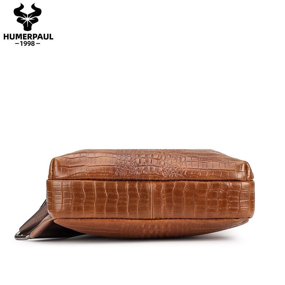 Humerpaul Crocodile Print Men Leather Chest Bag Large Capacity Sports Bag