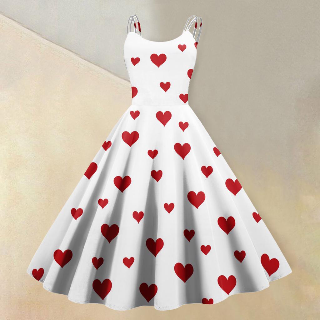 Women's Valentine's Day Love Heart Print Sexy Off Shoulder Vintage Dress