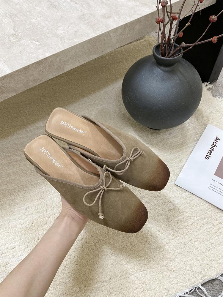 2025 New Summer Slippers Split Leather Shoes Retro Flats Slip-on Sandals Beach Slippers Leisure Walking Shoes Zapatos Para Mujer