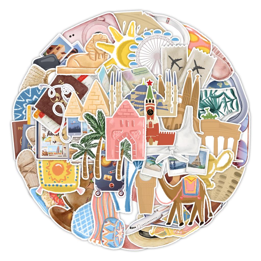 50 Vacation Travel Graffiti Stickers Car Mobile Phone Computer Decoration Stickers Waterproof Creative Children Cartoon Stickers