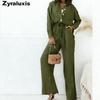 Loose Fashion Long Sleeve Shirt Wide Leg Pants Casual Pure Color Women's Set Old Money Style
