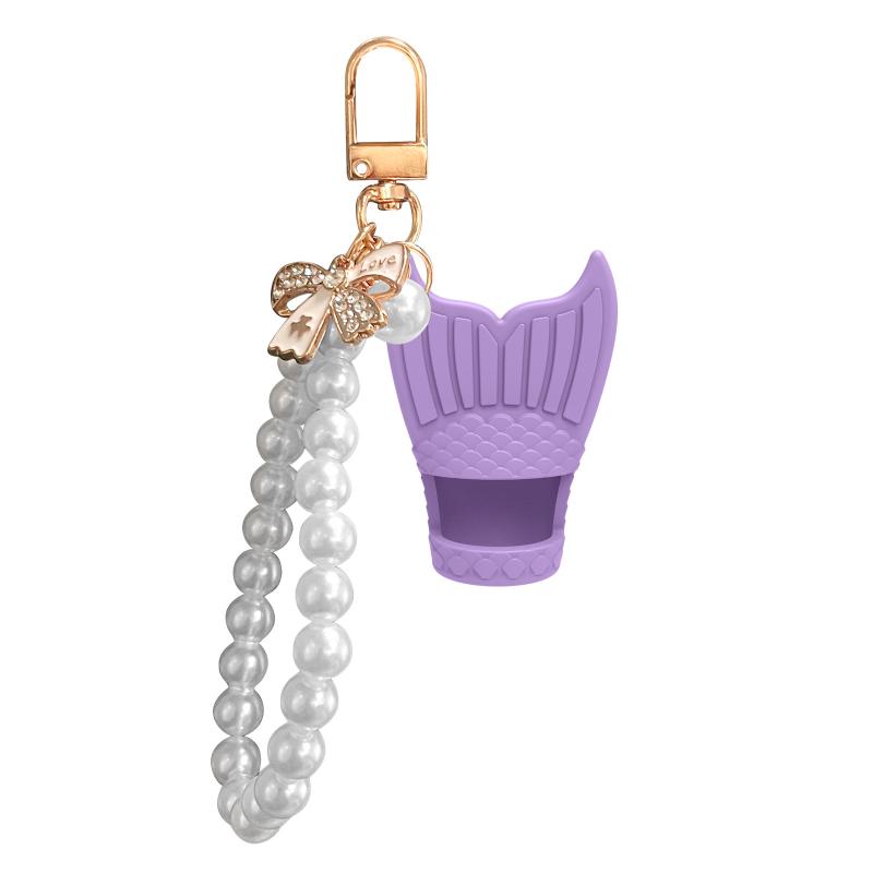 Creative Silicone Lip Balm Holder Pearl Necklace Portable Keychain Lip Gloss Cap Flexible Colorful Lipgloss Sleeve Gift