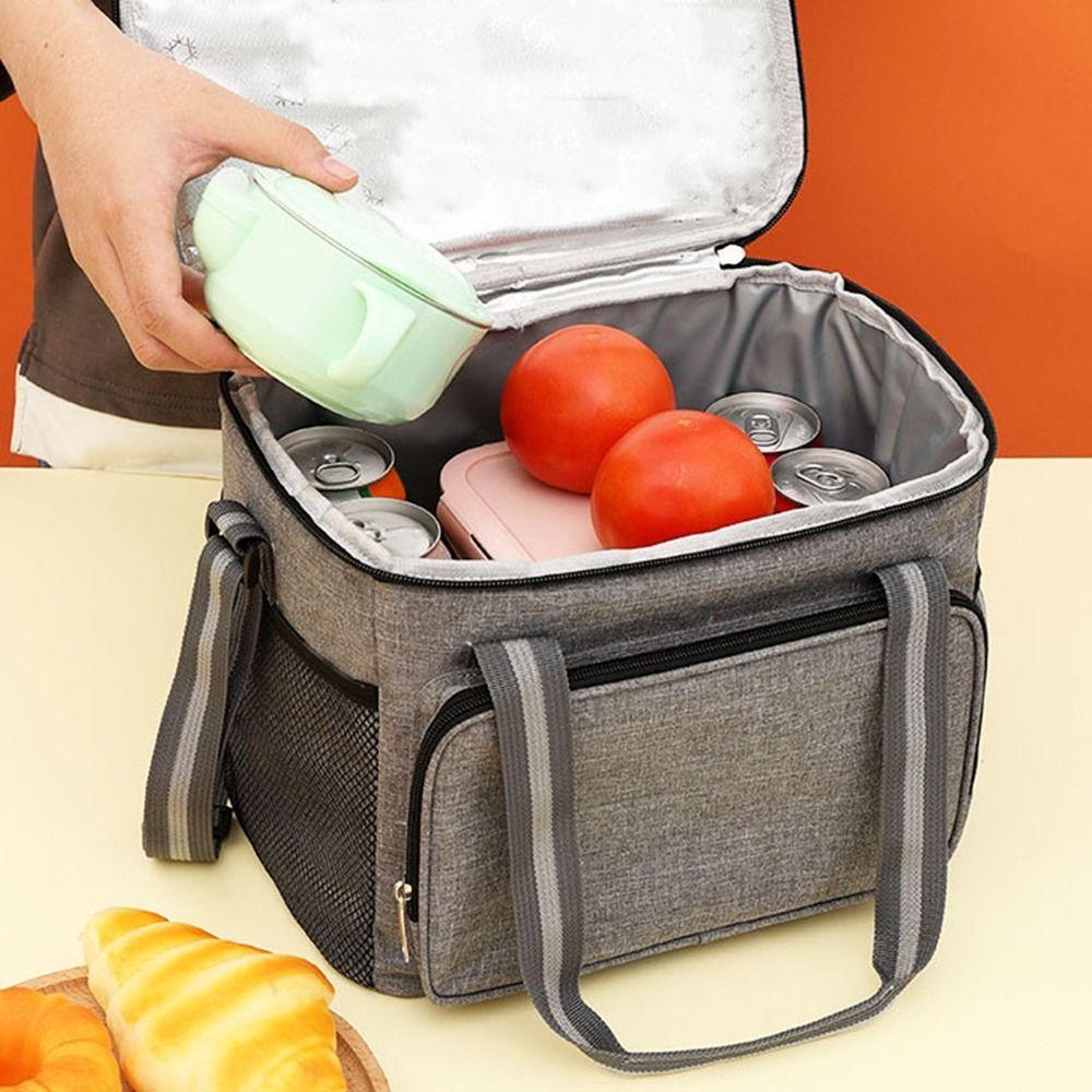Oxford Cloth Insulated Cooler Bag Handheld Cooler Lunch Box Durable Thermal Lunch Bag  Camping