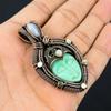Green Carved Bone Face Gemstone Copper Wire Wrap Pendant Jewelry Gift For Her