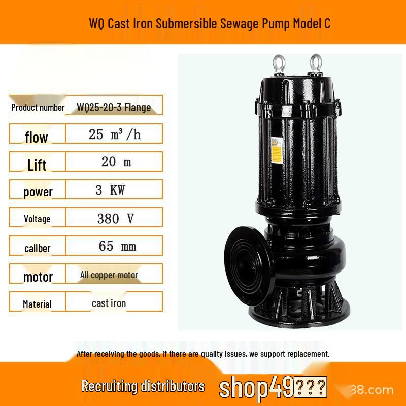 Basement WQ Cast Iron Submersible Sewage and Sludge Pump - Industrial High Head Water Pump