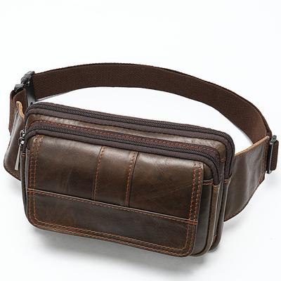 Echtes Leder Herren Gürteltasche Kopfschicht Rindsleder Outdoor Schulter Crossbody Brusttasche Retro Ledertasche