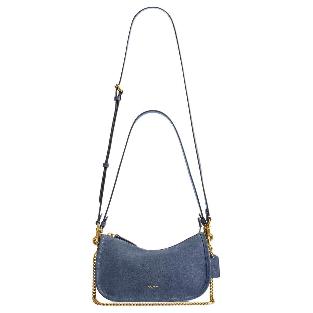 Coach Bolso de Hombro Waverly de Ante con Piel de Ternera Refinada Mediano para Mujer Azul Claro CDD78-B4LD