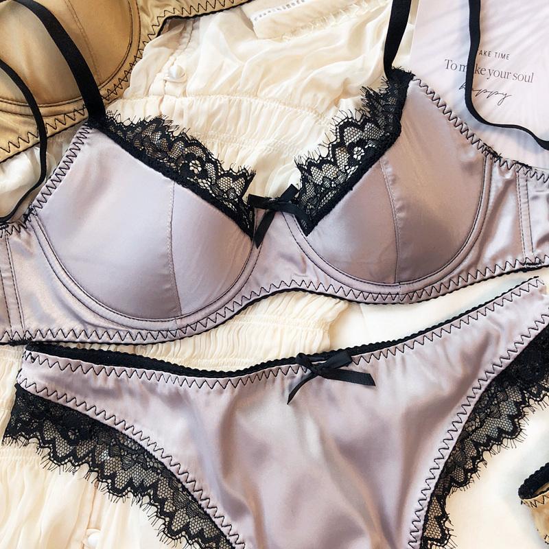 French Thin Cup Lingerie Set Sexy Lace Push Up Bra Fashion Women Silk Fabric Underwear High Quality Intimates Bras and Panties