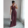 European and American Elegance Solid Color Vest and Straight Leg Pants Set for Women