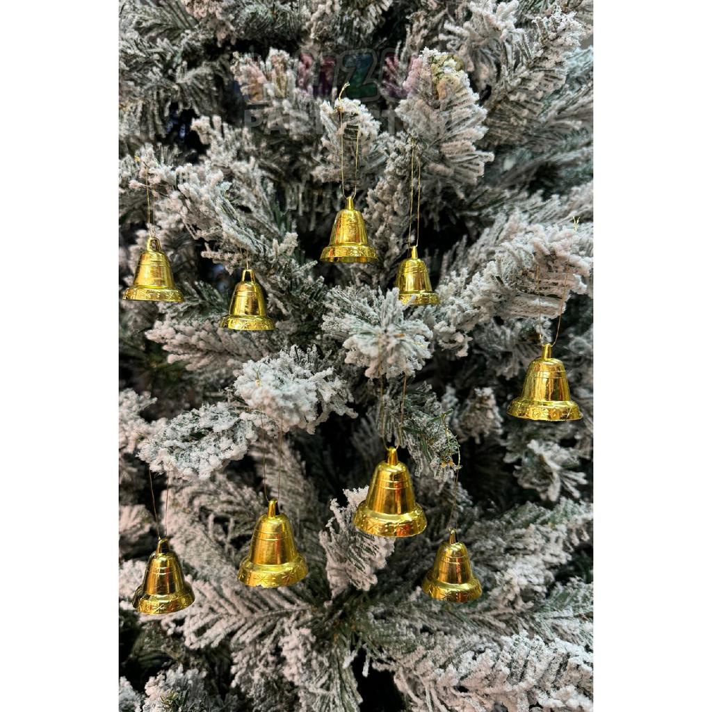 New Year's Pine Tree Bell Ornament Gold String 9pcs 3 Cm New Year Tree Ornament Gold Golden Yellow Color Bell Shiny