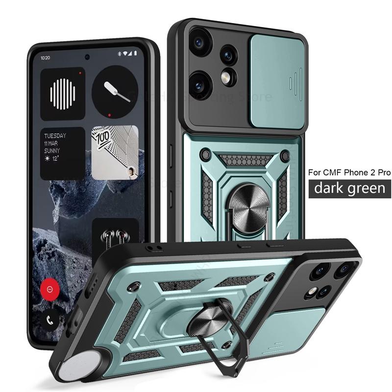 Slide Lens Push Window Heavy Duty Protection Case For Nothing CMF Phone 2 Pro Magnetic Finger Ring Holder Stand Shockproof Cover Nothing Phone 3a Pro