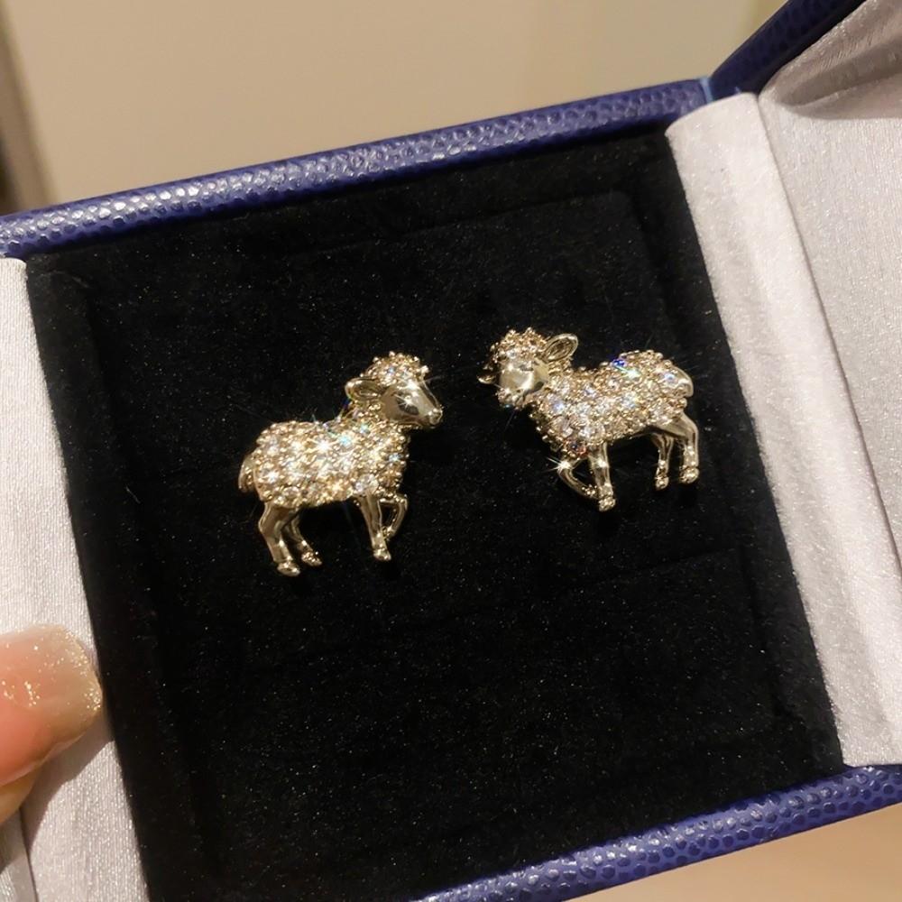 Goat Rhinestone Lamb Stud Earrings Mini Chinese New Year Earrings Jewelry Spring Festival