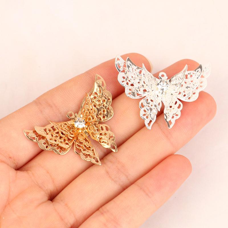 10Pcs 35X25Mm Gold Color/Silver/Bronze Metal  Butterfly Filigree Charm Diy Jewelry Making Accessories Supplies
