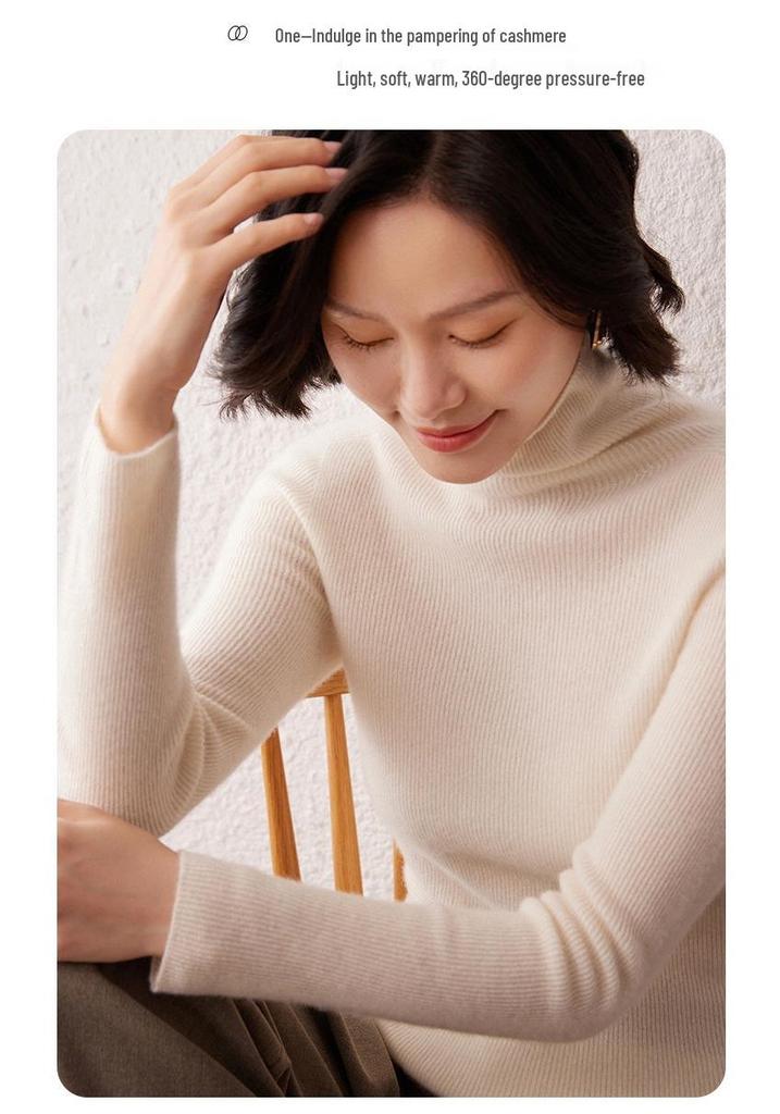 Women's High Neck Cashmere Sweater: Slim Fit Long Sleeve, Stacked Collar Knit for Autumn/Winter