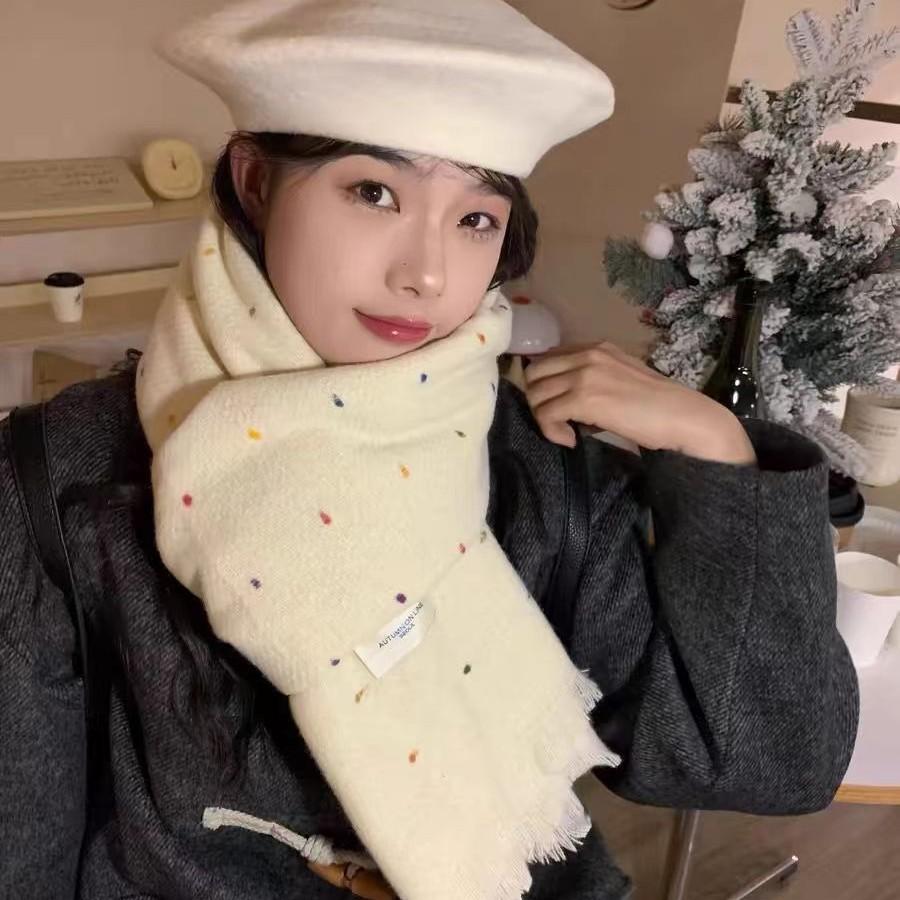 Rainbow Candy Beans Ideas Atmosphere Yarn New Korean Version Scarf Women's Winter Sweet Tassel Warm Imitation Cashmere Scarf