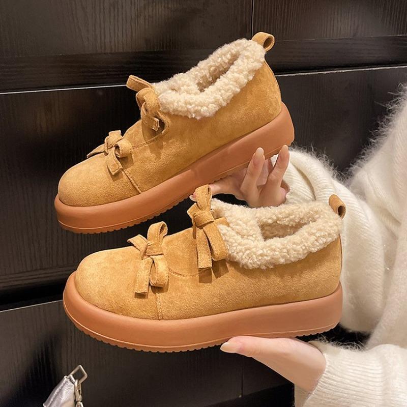 Fashion Retro Platform Velvet Warm Strappy Small Leather Shoes Round Toe Platform English Style Casual Cotton Shoes