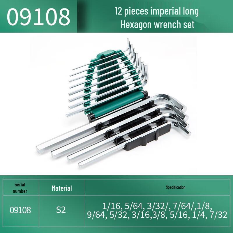 SATA 12-Piece Long Arm SAE Hex Key Wrench Set 1/16"-3/8" 09108